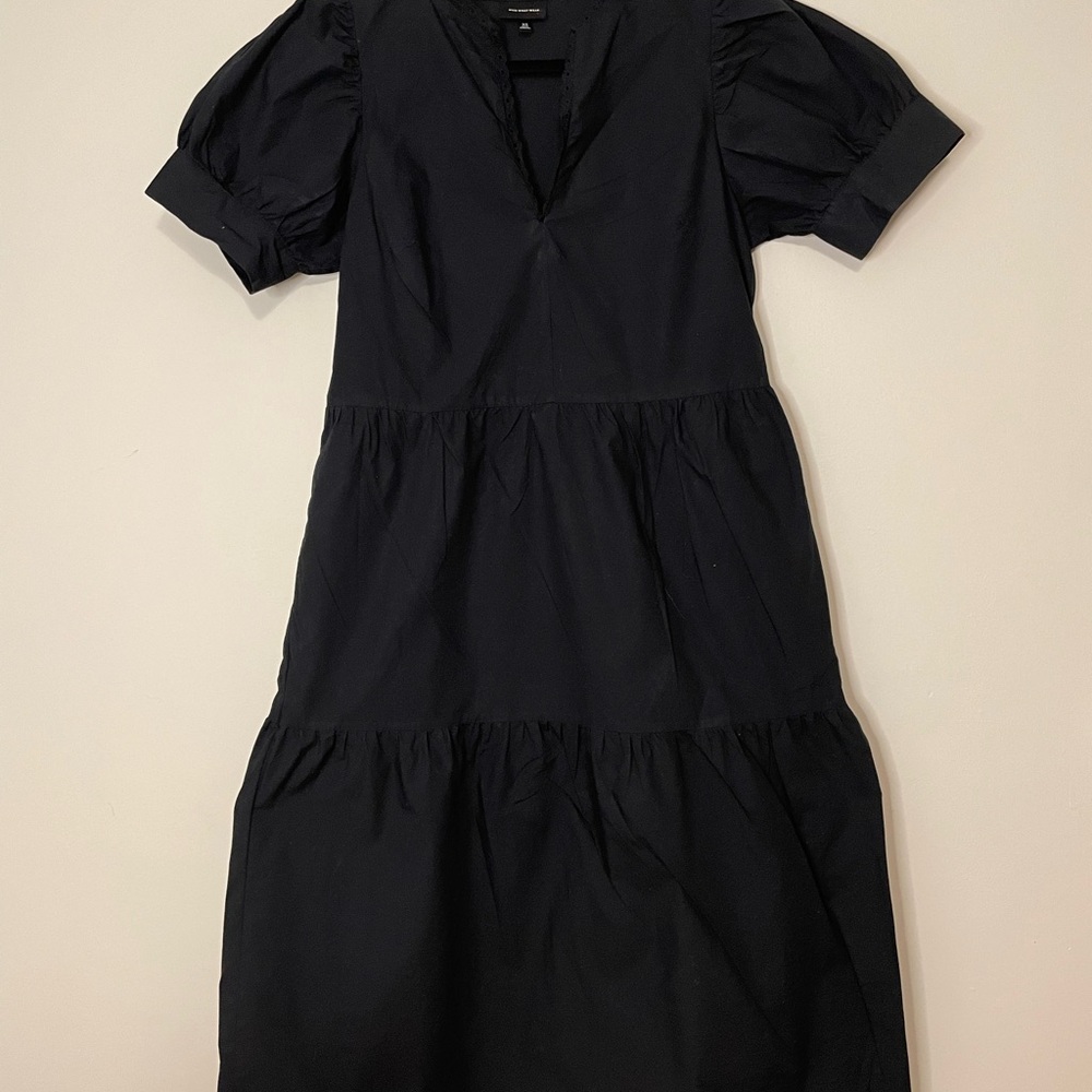Who What Wear Black Puff Sleeve Midi Dress